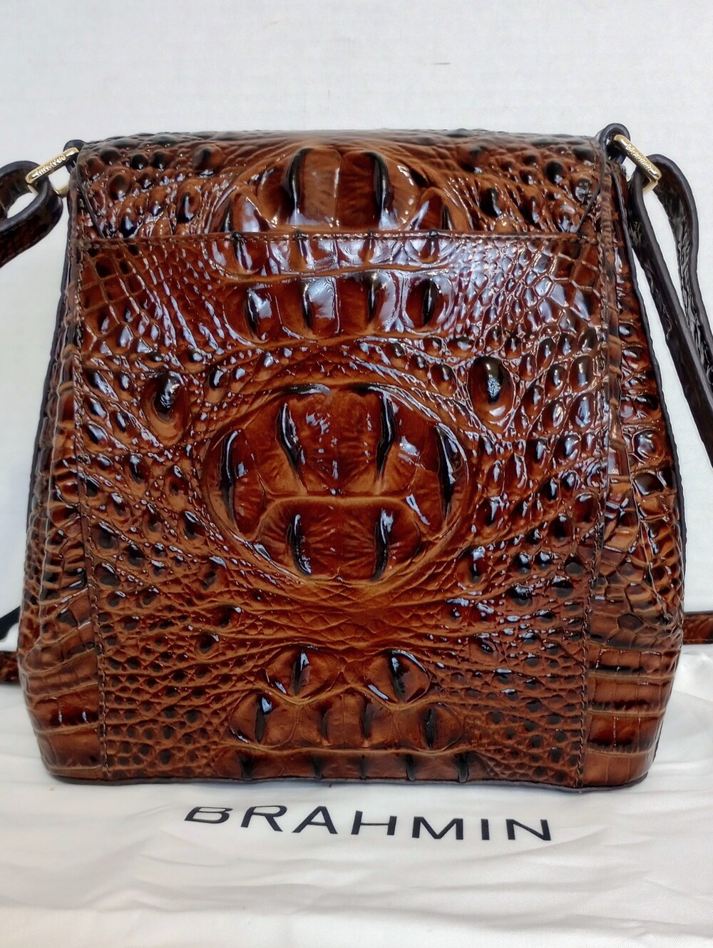 Brahmin Pecan Margo Crocodile Embossed Leather Crossbody Purse - Picture 3 of 13